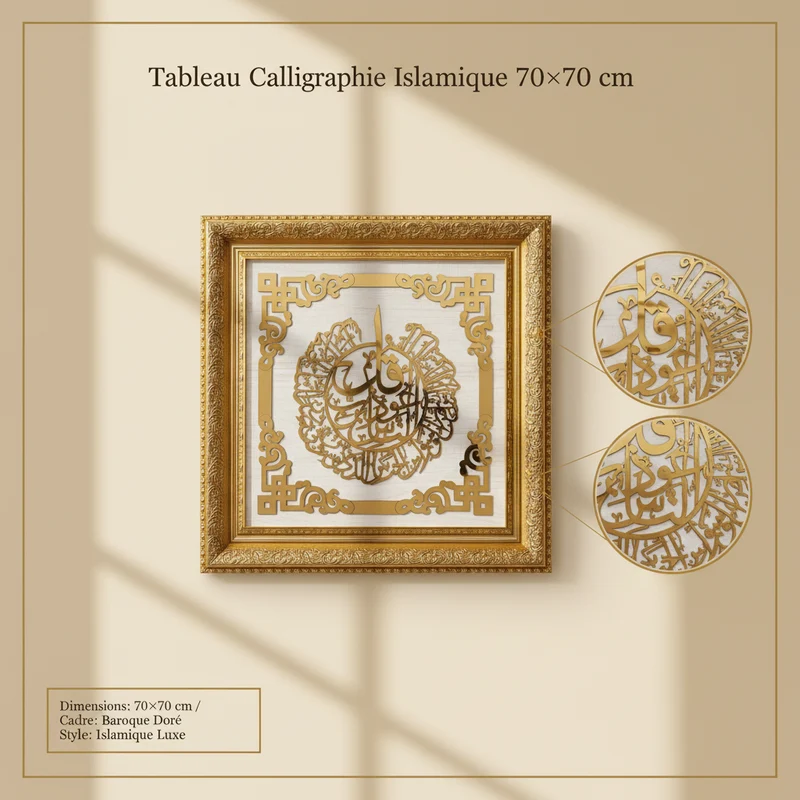 لوحة إسلامية – كاليغرافية Alico مربعة – إطار ذهبي – 70×70 سم