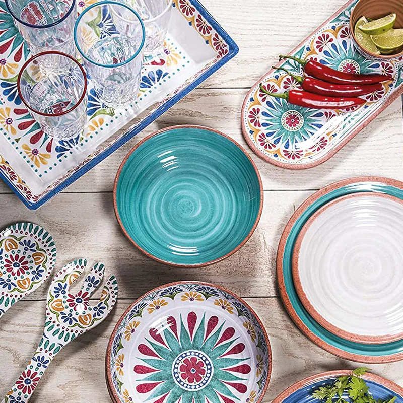 Duurzaam en kwaliteitsvol servies uit melamine met levendige zuiderse print Rio Medallion