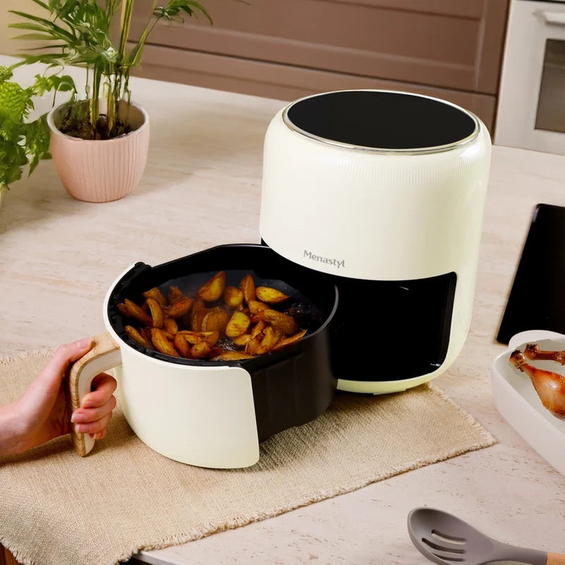 Menastyl airfryer 4,5 l met handgreep in houtlook - verschillende kleuren