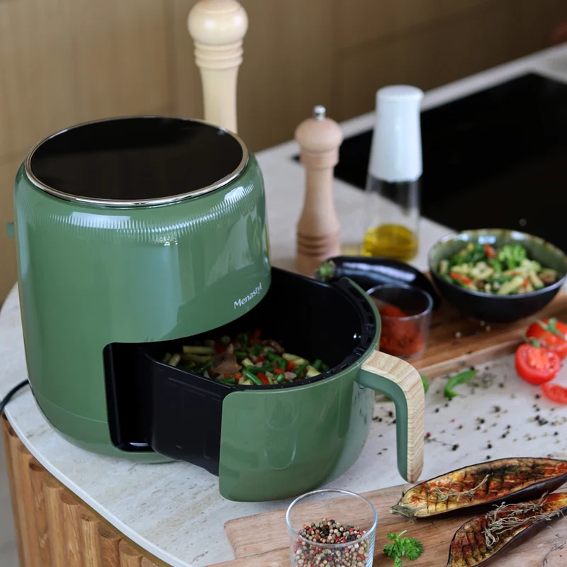 Menastyl airfryer 4,5 l met handgreep in houtlook - verschillende kleuren