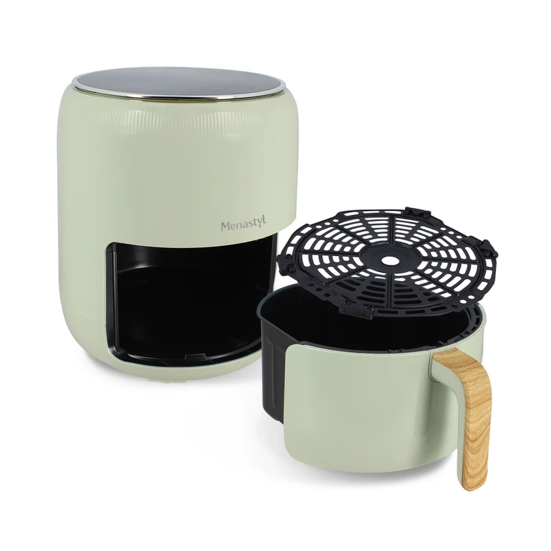 Menastyl airfryer 4,5 l met handgreep in houtlook - verschillende kleuren