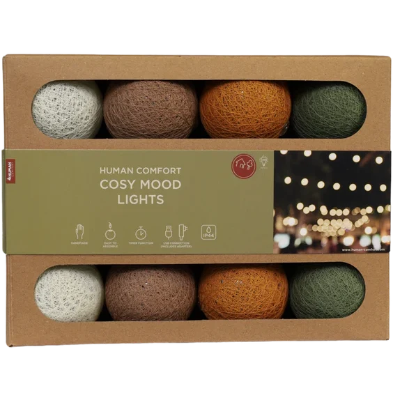 Lichtslinger met 20 Led lampjes in katoenen ballen - Human Comfort