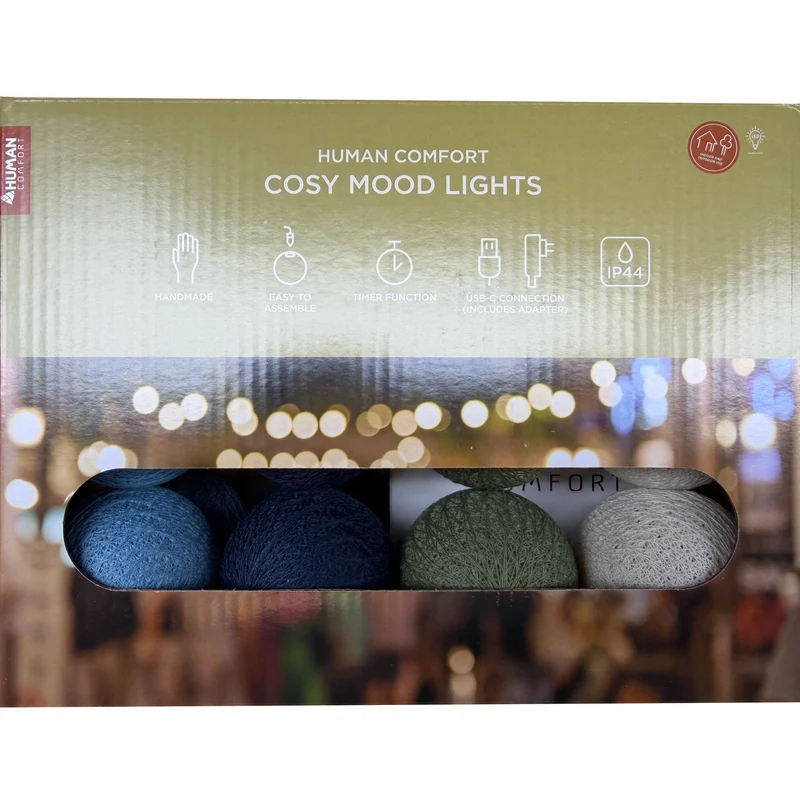 Lichtslinger met 20 Led lampjes in katoenen ballen - Human Comfort