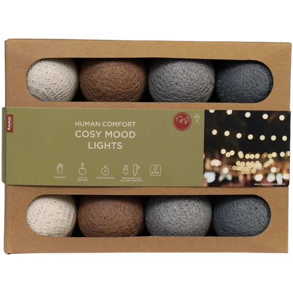 Lichtslinger met 20 Led lampjes in katoenen ballen - Human Comfort