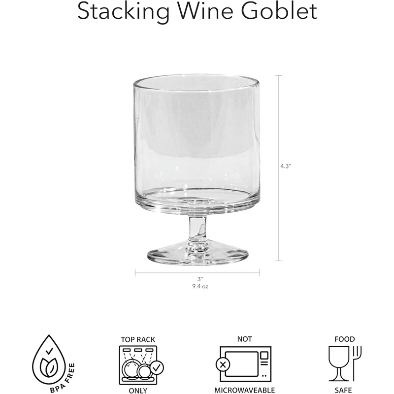 Wijnglas prachtige kwaliteit kunststof - stapelbaar - transparant - 27 cl - Abode