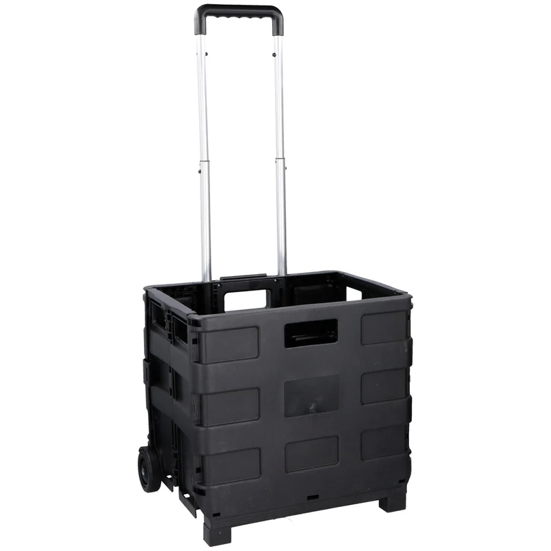 Kinzo Opvouwbare Boodschappentrolley - Zwart - Opvouwbare Krat - tot 25KG - op Wieltjes