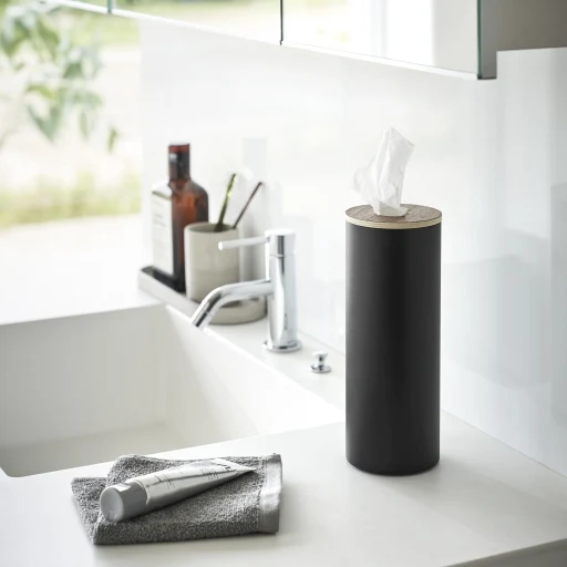 Ronde tissue houder in staal met houten deksel Large