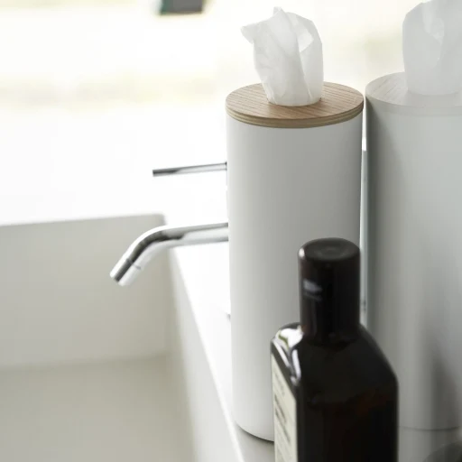 Ronde tissue houder in staal met houten deksel Large