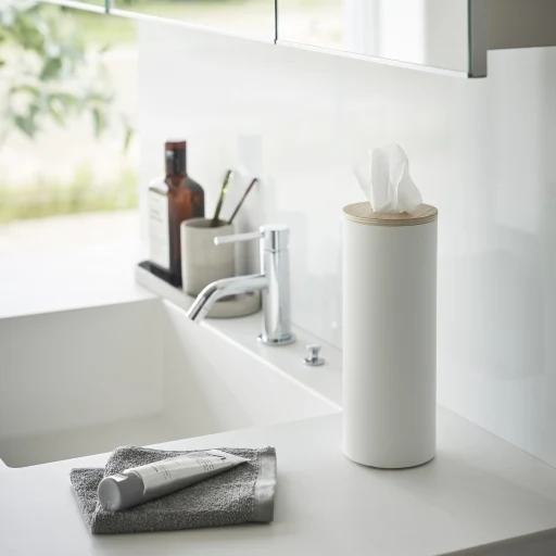 Ronde tissue houder in staal met houten deksel Large