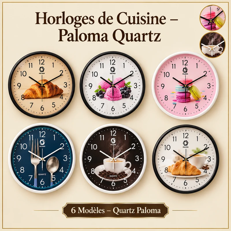 ساعة حائط مطبخ فاخرة — Paloma Quartz — 6 تصاميم مقاس 30 سم