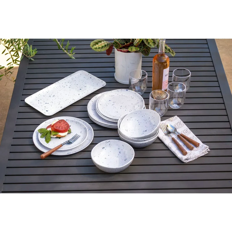 Tarhong - Terrazzo servies van Duurzaam Melamine & Bamboe – Lichtgewicht Camping Servies voor Camper & Caravan
