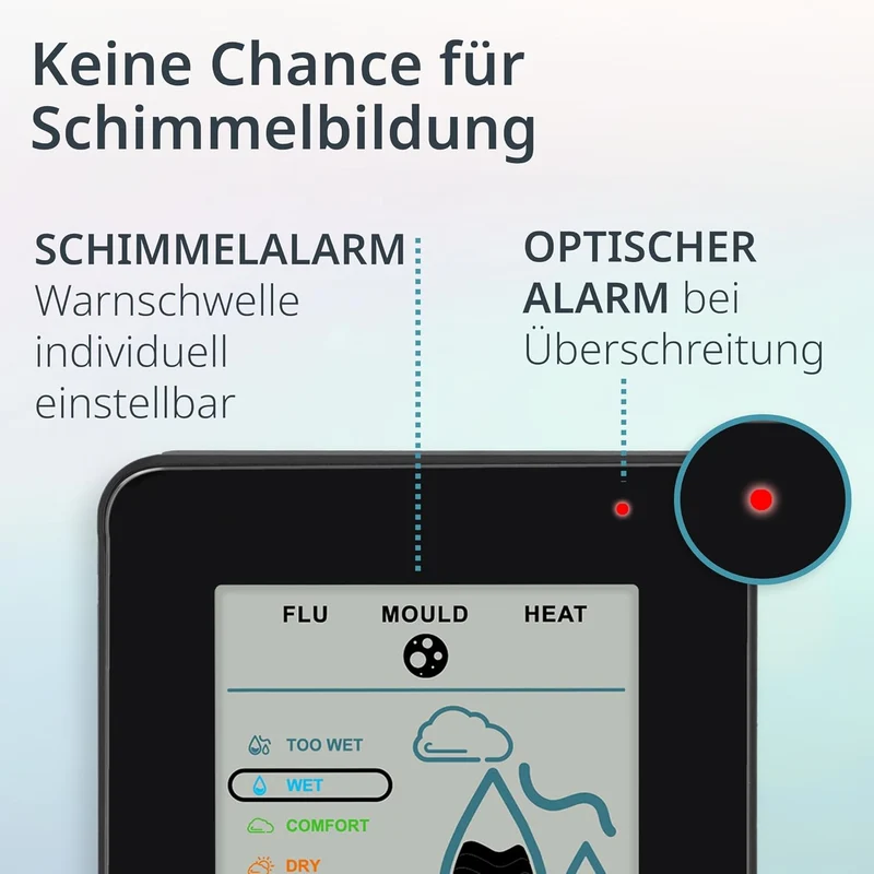 Temperatuur en vochtigheidsmeter met schimmel alarm - Ade