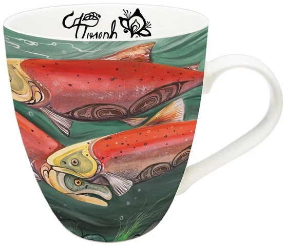 "Salmon Run" 18 oz Mug, art by Metis artist Carla Joseph