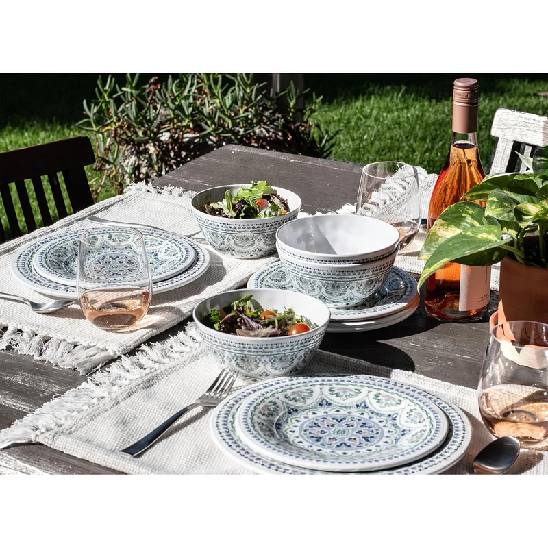 Blue Medallion servies set 12 stuks melamine: 4 kommen 4 diner- en dessertborden