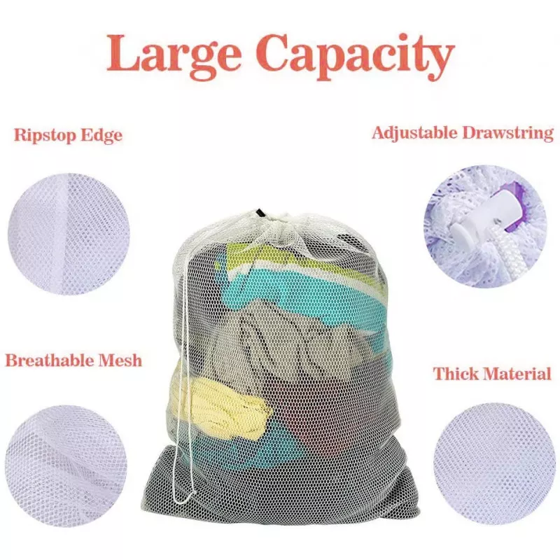 Waszak mesh met treksluiting - zwart of wit XL - L 90 x 70 cm - CC