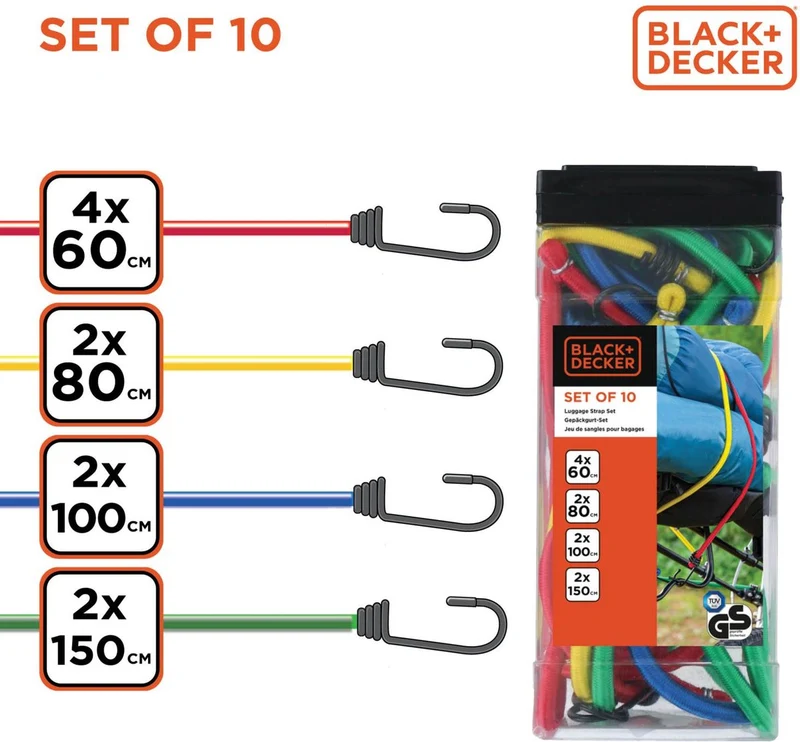 Elastische bagagebinders 10-delig - Black+Decker