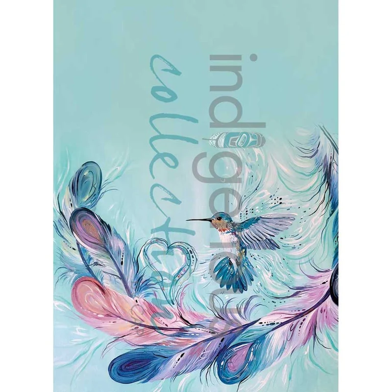 "Hummingbird Feathers" Tea Towel by Métis artist, Carla Joseph