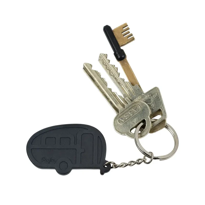 Sleutelhanger silicone voor camper of caravan in zwart of lichtgrijs - Pufz