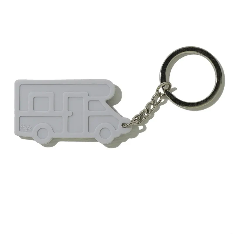 Sleutelhanger silicone voor camper of caravan in zwart of lichtgrijs - Pufz