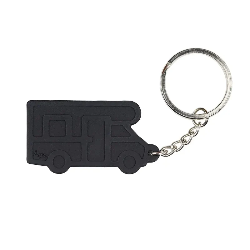 Sleutelhanger silicone voor camper of caravan in zwart of lichtgrijs - Pufz