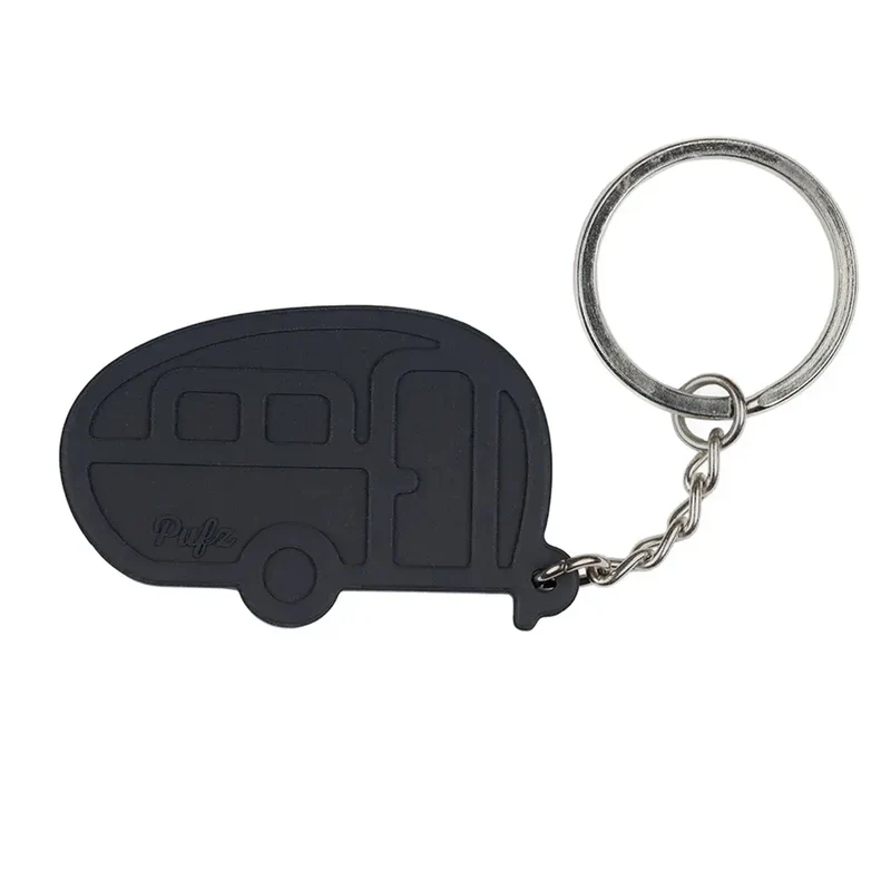 Sleutelhanger silicone voor camper of caravan in zwart of lichtgrijs - Pufz