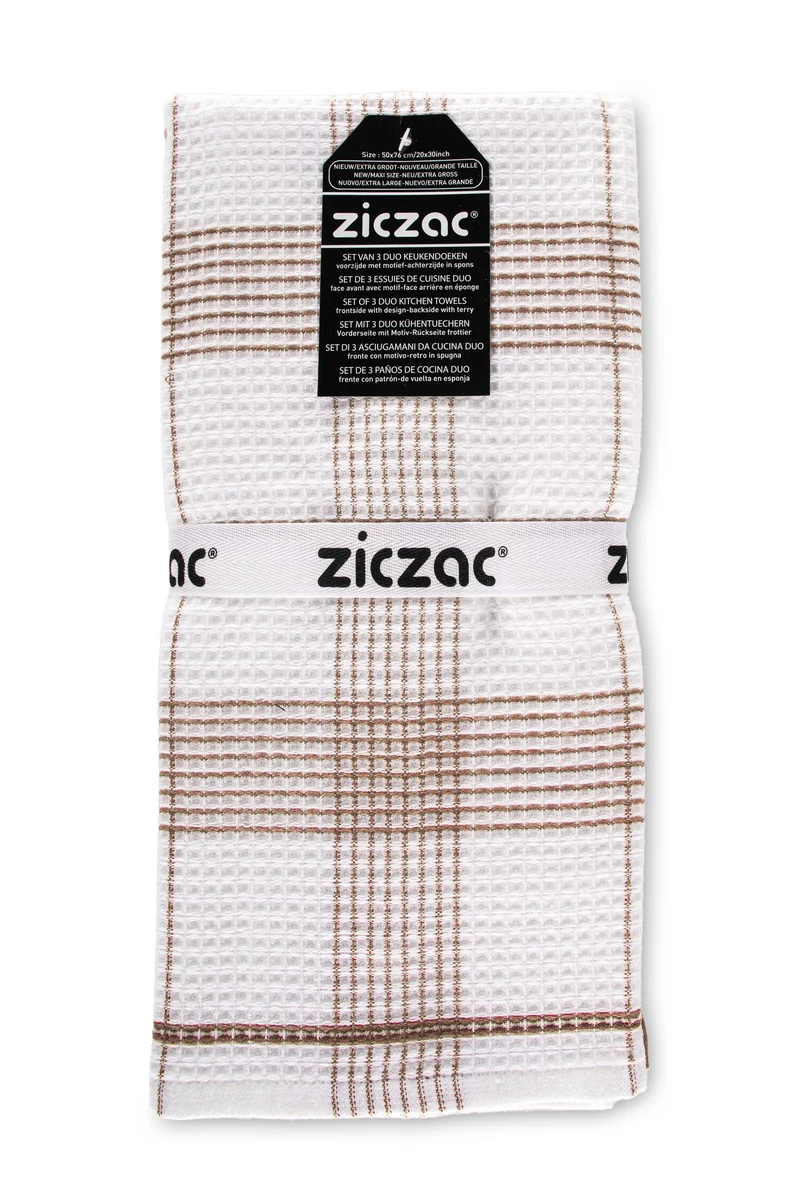 Keukenhanddoek ZicZac - Culinary duo-functie - met badstof aan binnenkant - set van 3