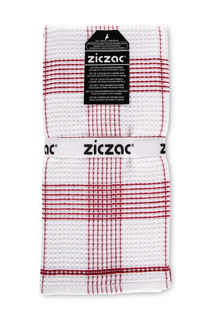 Keukenhanddoek ZicZac - Culinary duo-functie - met badstof aan binnenkant - set van 3
