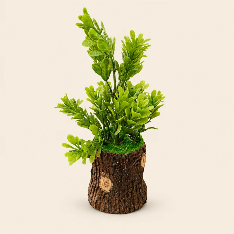 نباتات اصطناعية صغيرة — أصص جذع شجرة — 20 سم .
