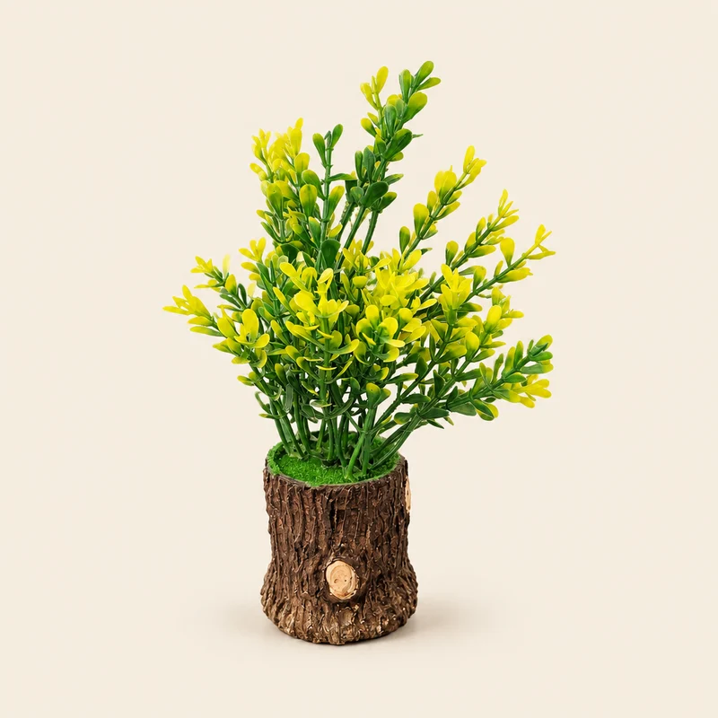 نباتات اصطناعية صغيرة — أصص جذع شجرة — 20 سم .