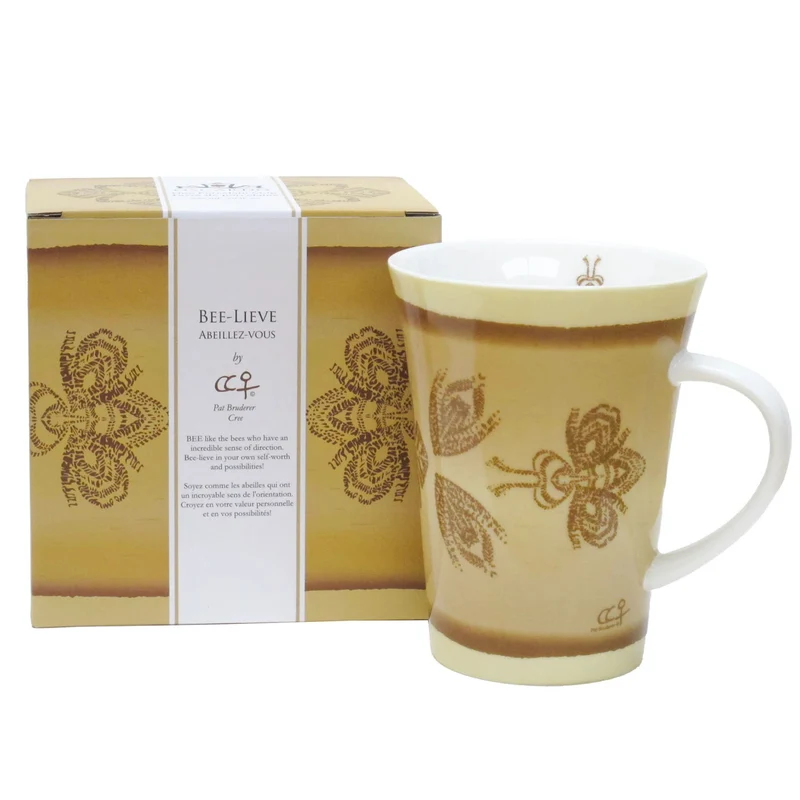Bee-Lieve 10 oz Porcelain Mug by Cree artist, Pat Bruderer