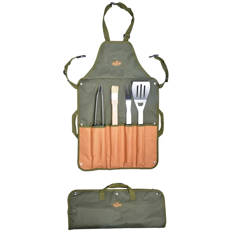 5-delige RVS BBQ-set met essenhouten handvatten
