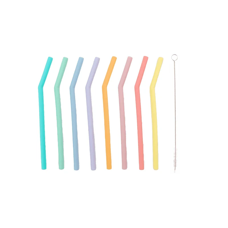 Set van 8 gebogen silicone rietjes van 16 5 cm in pastel kleuren