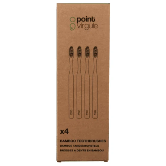 Set van 4 bamboe tandenborstels met houtskoolhaar 19 cm