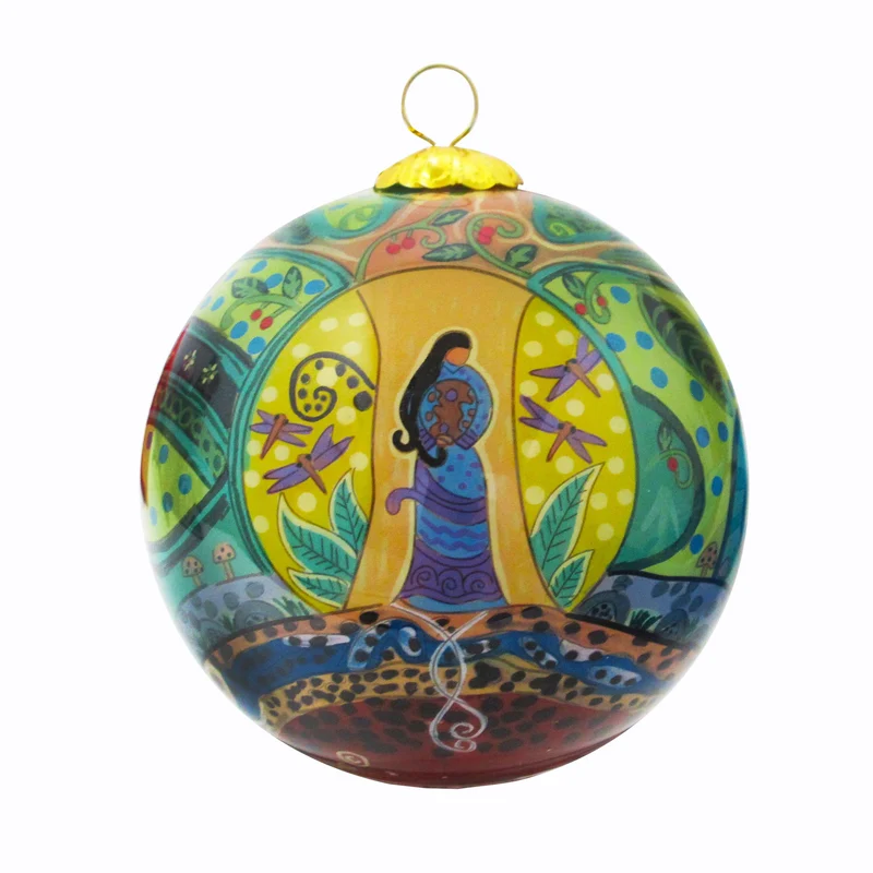 "Strong Earth Woman" Glass Ornament artwork by Métis Artist Leah Dorion