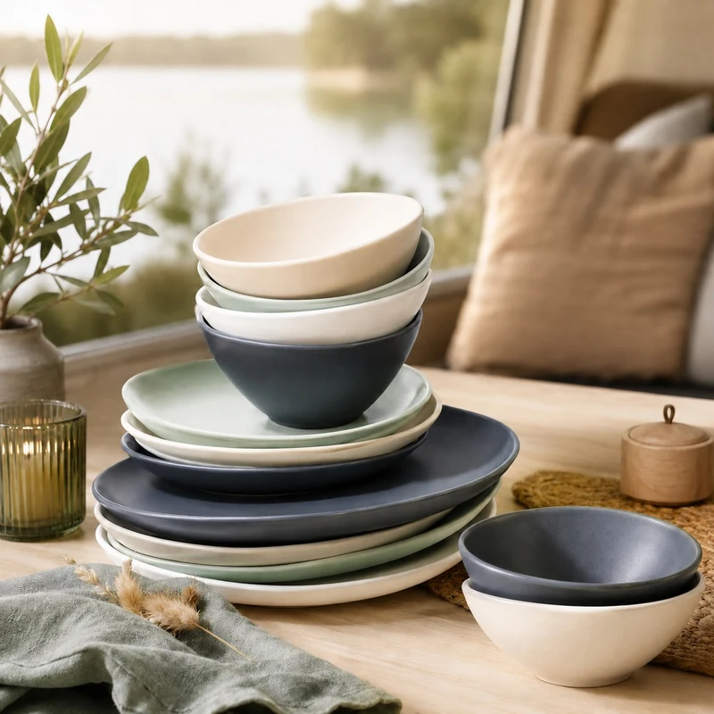 Stijlvol en duurzaam servies met minimalistische aardewerk look in melamine Kupo - Cosy&Trendy