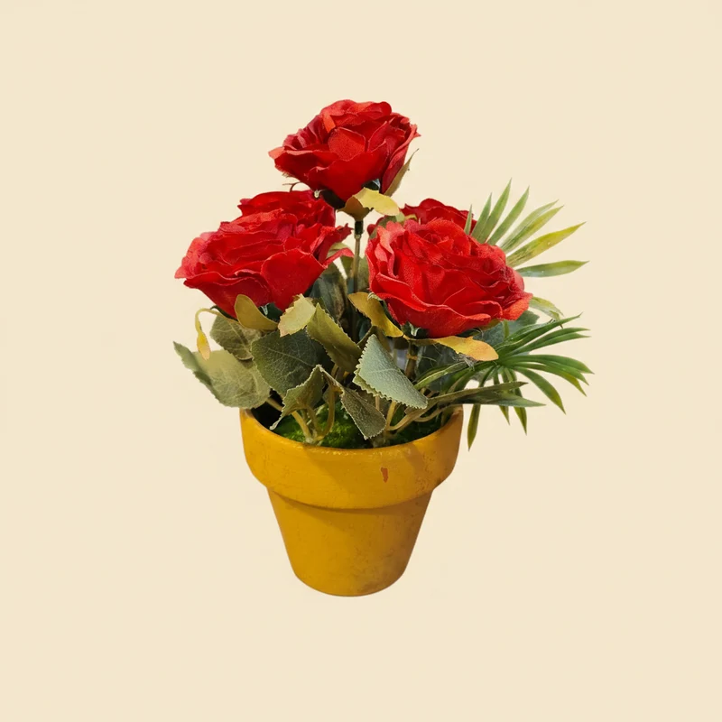 أصيص ورود اصطناعية صغير — 22 سم — 6 ألوان — ديكور فاخر