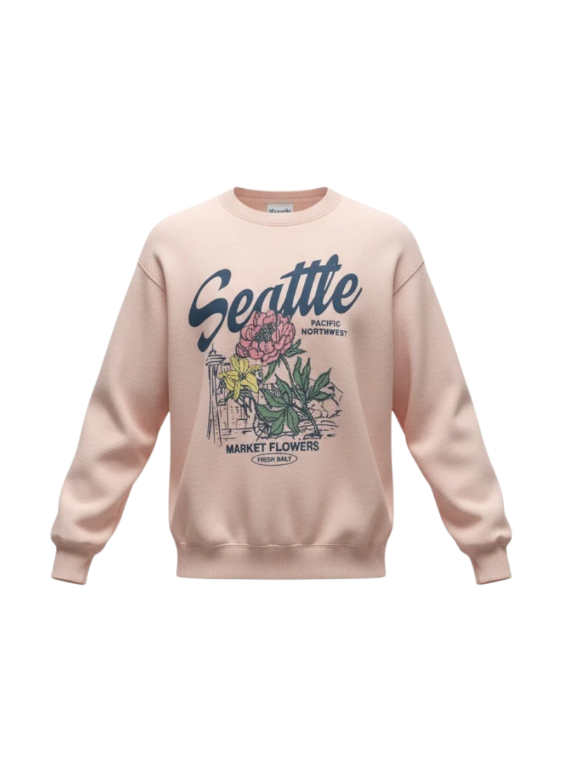 Seattle Market Flowers Crew Neck Sweatshirt