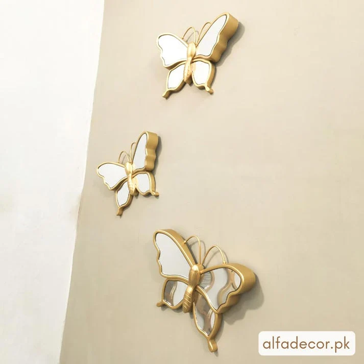 مرآة ديكور 3 قطع بشكل فراشة – تصميم فريد