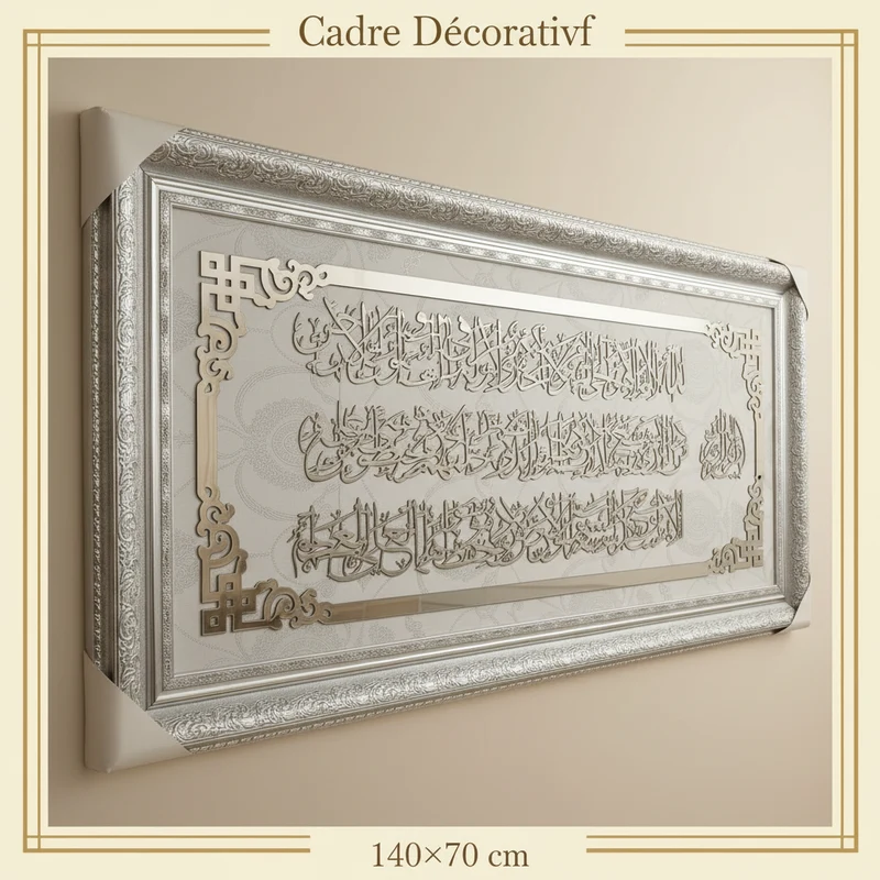 لوحة إسلامية – آية الكرسي بخط Alico – إطار فضي فاخر – 140×70 سم