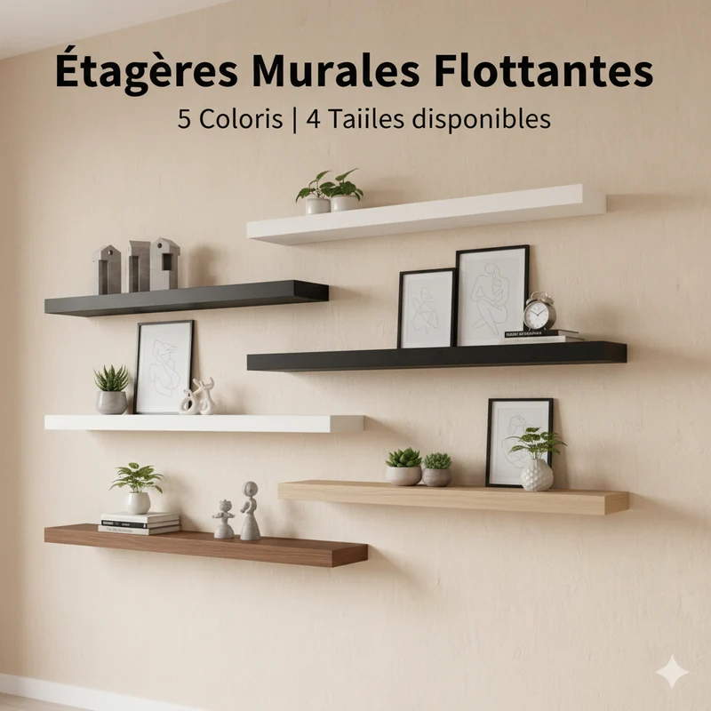 أرفف جدارية عائمة MDF – 5 ألوان – 4 مقاسات