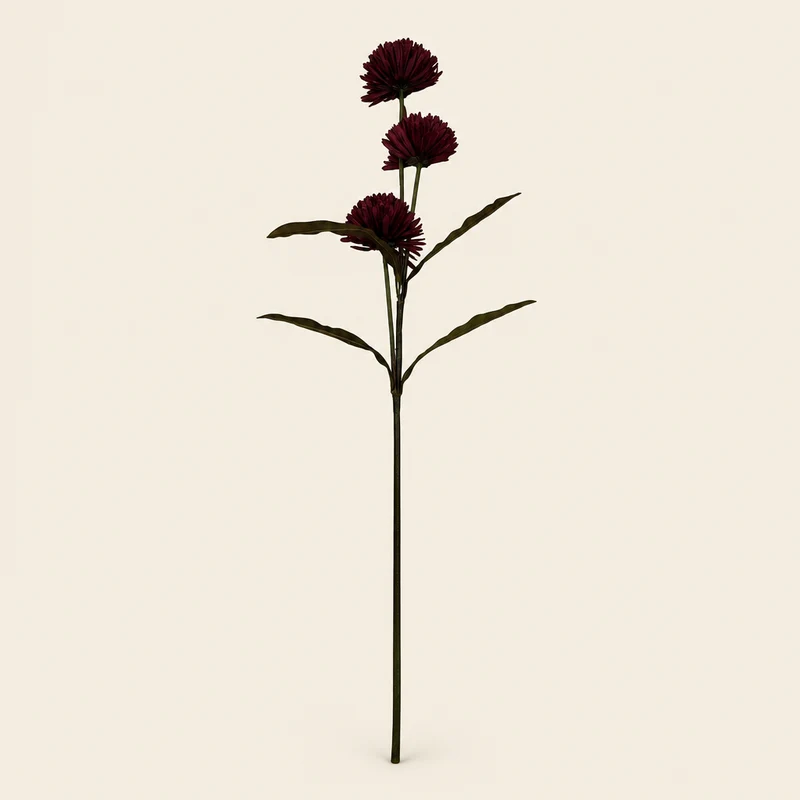 غصن بيتشاك اصطناعي — 3 ألوان — 3 زهور كروية — ديكور فاخر