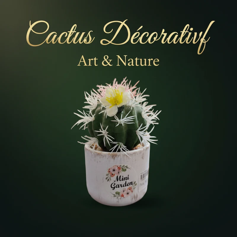 نبتة كاكتوس اصطناعي بزهرة صفراء — أصيص Mini Garden — 14×7 سم