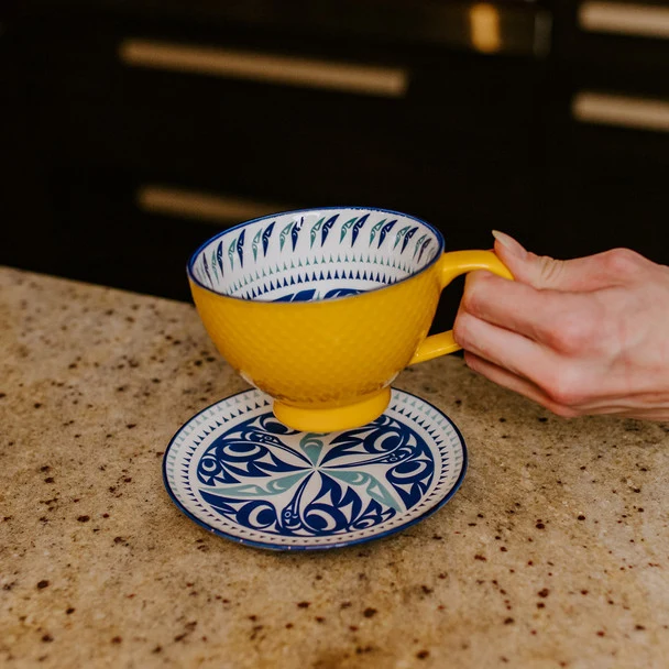"Hummingbird" Porcelain Mug, design by Native artist Maynard Johnny Jr.