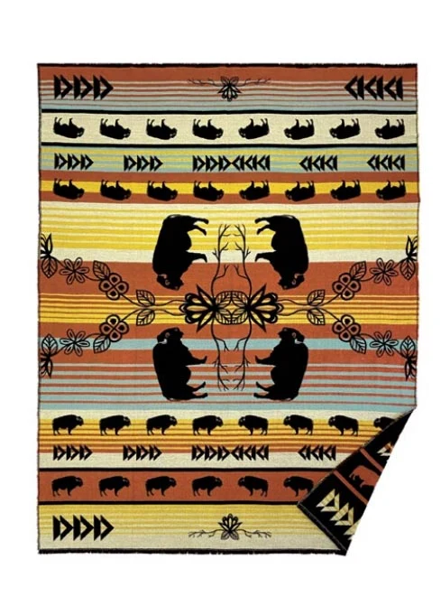 Woven Blanket, Buffaloes design by Native Artist, Storm Angeconeb