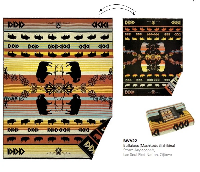 Woven Blanket, Buffaloes design by Native Artist, Storm Angeconeb