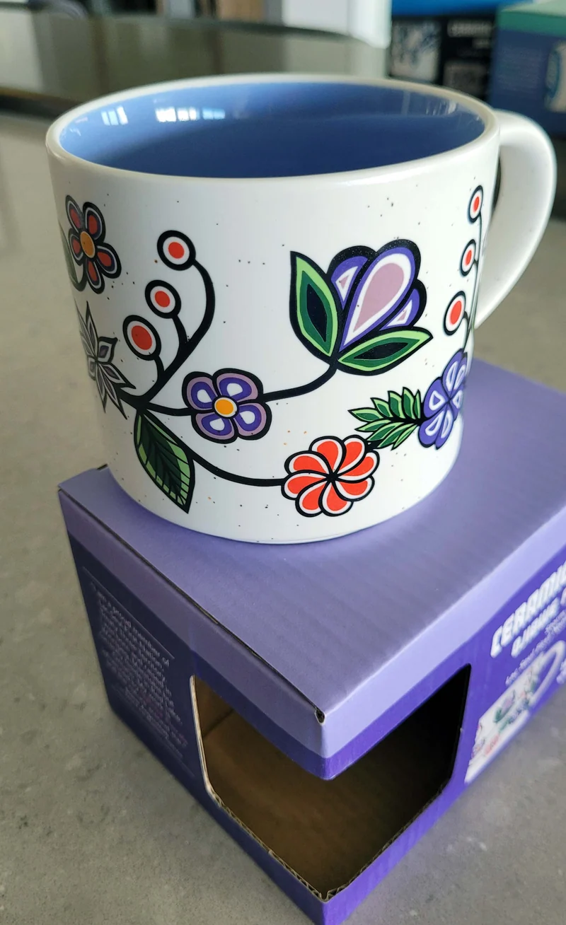 16 oz "Ojibwe Florals" Mug, artwork by Native Artist, Storm Angeconeb
