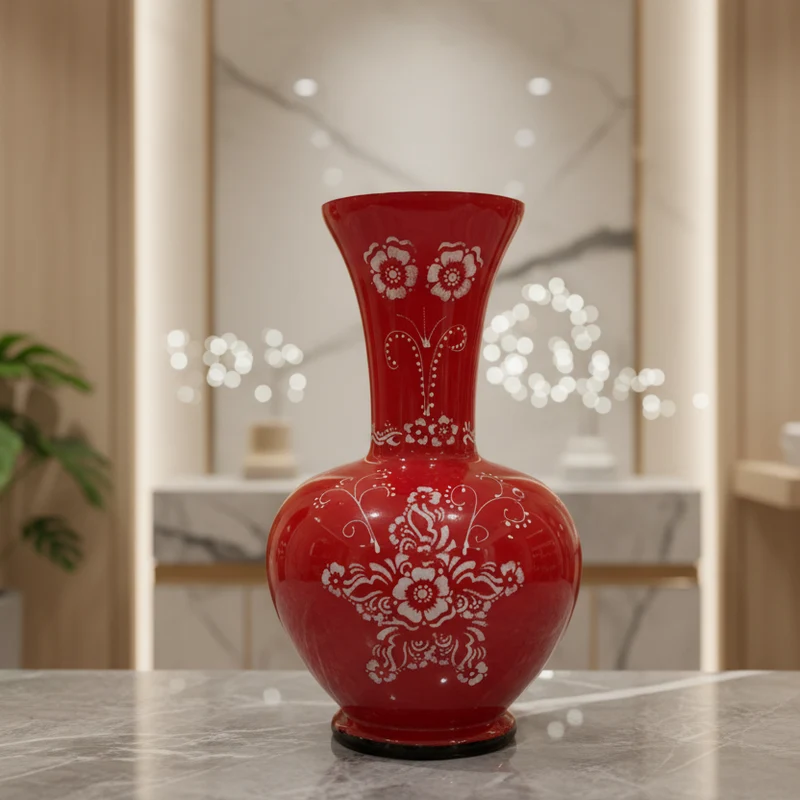 فازة زجاجية ديكورية برسومات فنية –