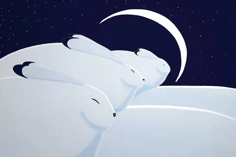 Wall Art - Winter Moon with Hares by Indigenous Artist Rick Beaver