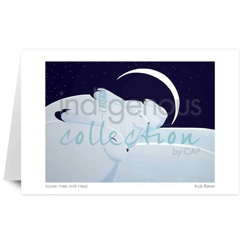 Wall Art - Winter Moon with Hares by Indigenous Artist Rick Beaver