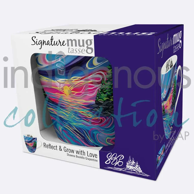 "Reflect & Grow with Love" 18 oz mug by Indigenous Artist Shawna Boulette Grapentine